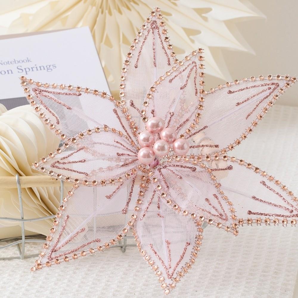Glitter Artificial Poinsettia Flower Pink Sequins Flower  Christmas Decoration