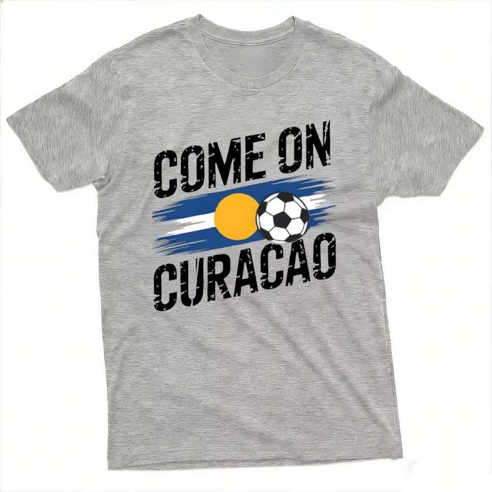 Come on Curacao Flag Soccer Ball Graphic T Shirt Vintage Distressed Print Sports Fan Supporter Casual Streetwear Football Tees