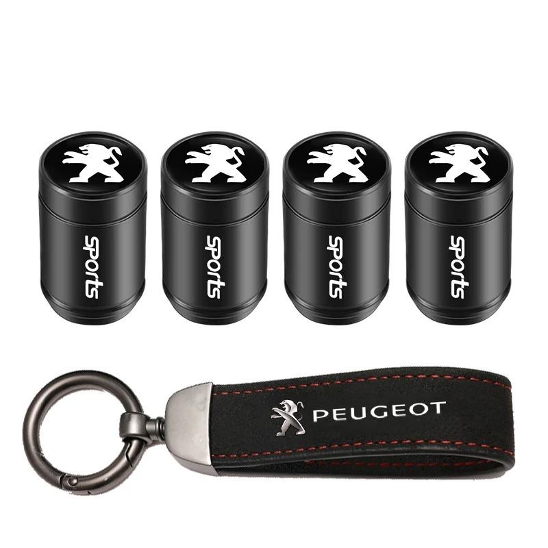 Car Tire Wheel Valve Caps Cover Suede Car Key Chain Ring Keychain for Peugeot 3008 5008 208 308 508 2008 408X 108