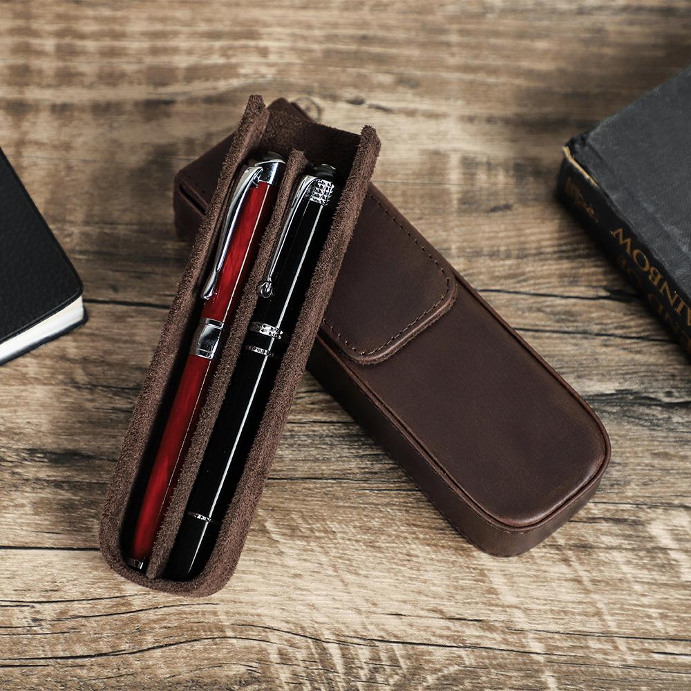 Genuine Leather Handmade Pen Case High Quality Retro 2/3/6/12 Slots Unisex Pen Pouch Office School Supplies Stationery Box