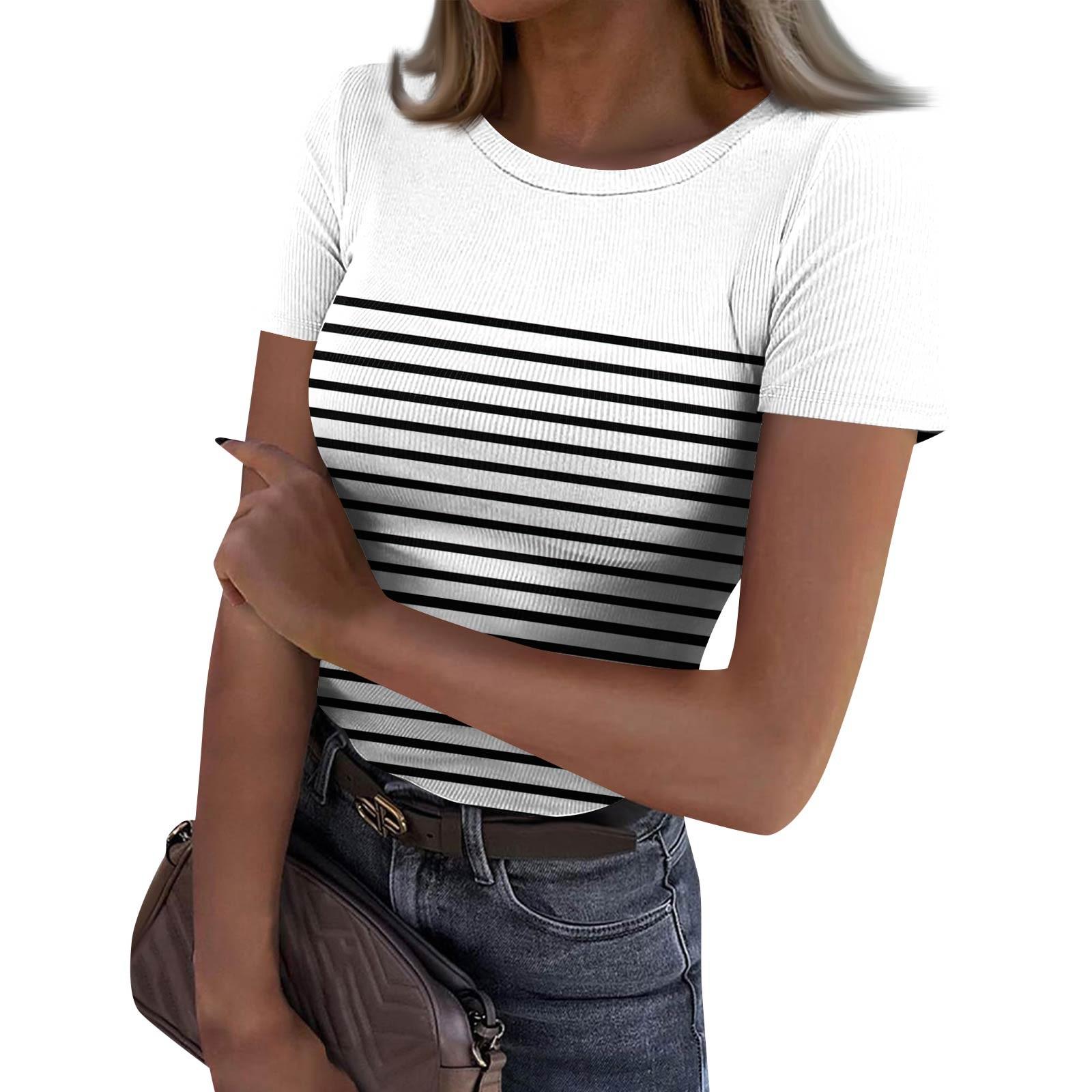 

Женская узкая футболка, модный повседневный свитер с круглым вырезом и коротким рукавом XL белый