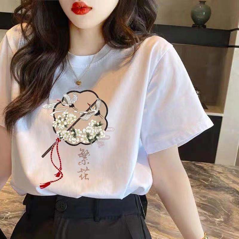 Cotton Short-sleeved T-shirt Women's Summer Style Chinese Style Loose White Bottoming T-shirt Trendy