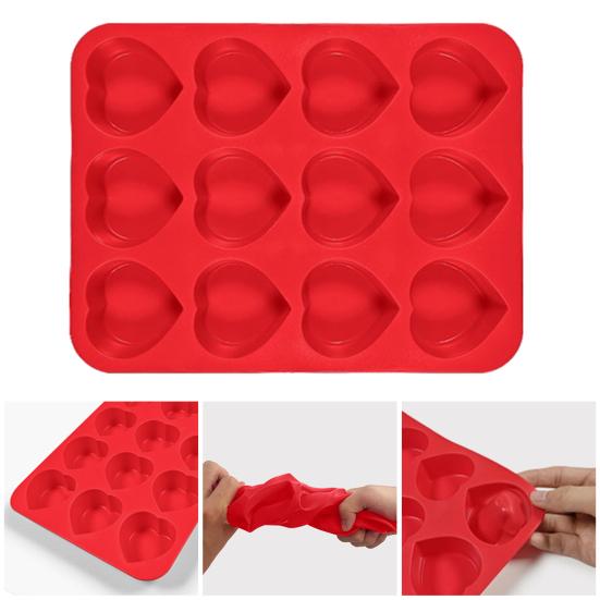 Silicone Muffin Pan 12-Cup Heart Cupcake Pan Non-stick Cake Mold Food-Grade Baking Mold for Cupcakes Chocolates Easy Demolding
