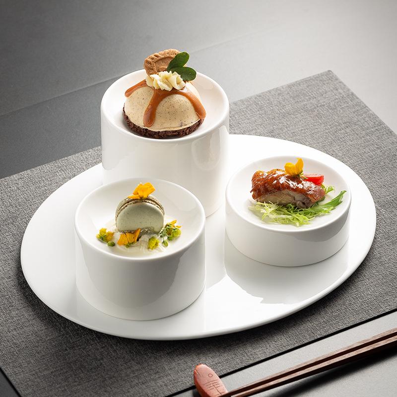 French High-End Western Food Molecular Cuisine Dim Sum Plate White High-Footed Artistic Conception Dish Tableware Cylindrical Plate Hotel Table