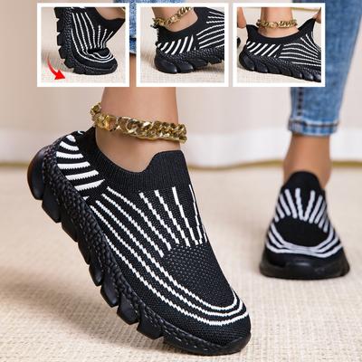 Ladies Knitted Walking Shoes Breathable Mesh Women's Flats Jogging Casual Sports Shoes Lightweight Slip-on Loafers