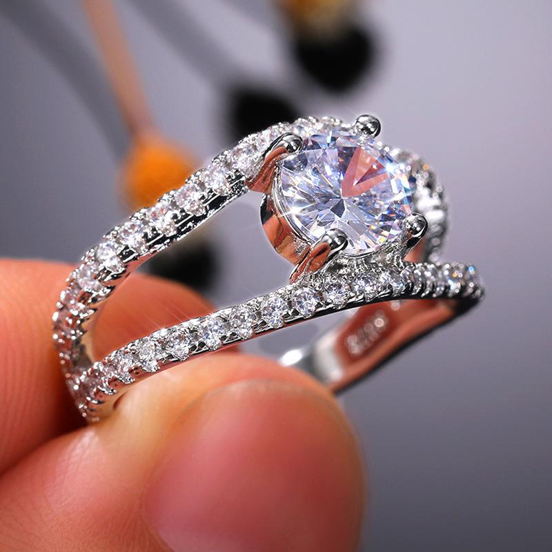 Creative jewelry, European and American fashion double-row full of zircon rings for women, romantic Valentine's Day gifts