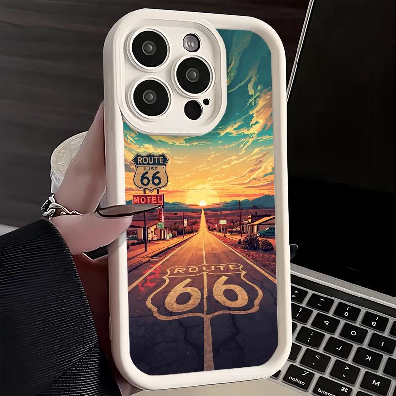 Handyhülle für iPhone 17 Air 16E 15 16 Pro Max America Route 66 Cover 14 Plus 13 12 Mini Weiche Silikonhülle Fundas