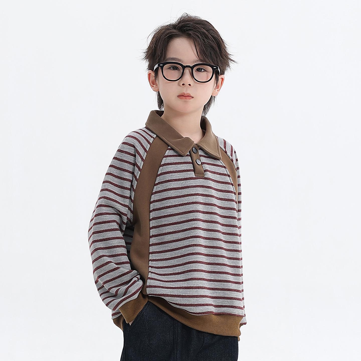 Boys  Fleece-Lined Striped Hoodie: 2025 Autumn/Winter Fashion, Thick Knitwear for Older Children 110