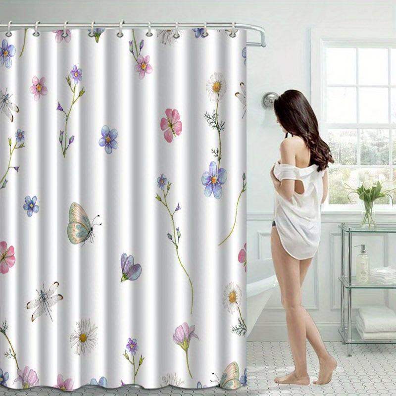 Floral Shower Curtain with Butterflies and Wildflowers Waterproof Bath Decor Elegant Bathroom Curtains 2024 Home Fashion Trend