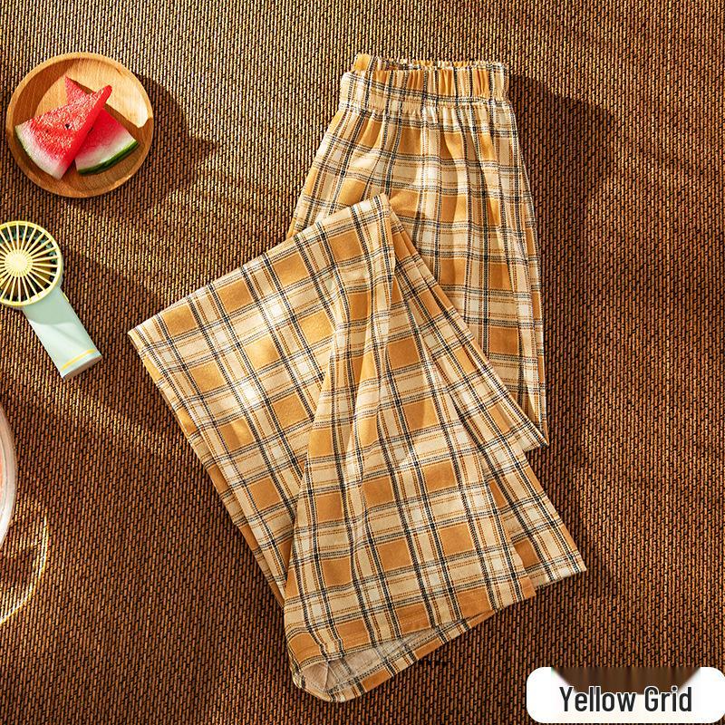 High-Waisted Plaid Wide-Leg Pants - Women's Summer Loose-Fit, Slimming, Casual Drape Long Trousers