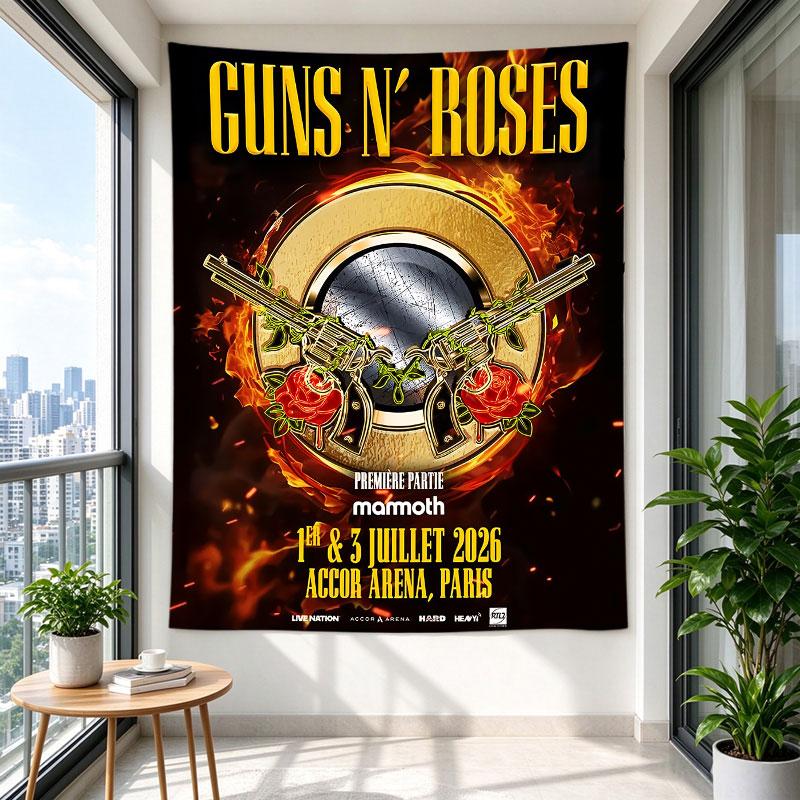 Guns N Roses Paris Concert Poster Crossed Revolvers Fire Art