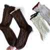Women's Mid-calf Socks, Winter Fleece Warm Wool Socks, Black and White Women's Flower Bud Mouth Pile Texture Long Socks
