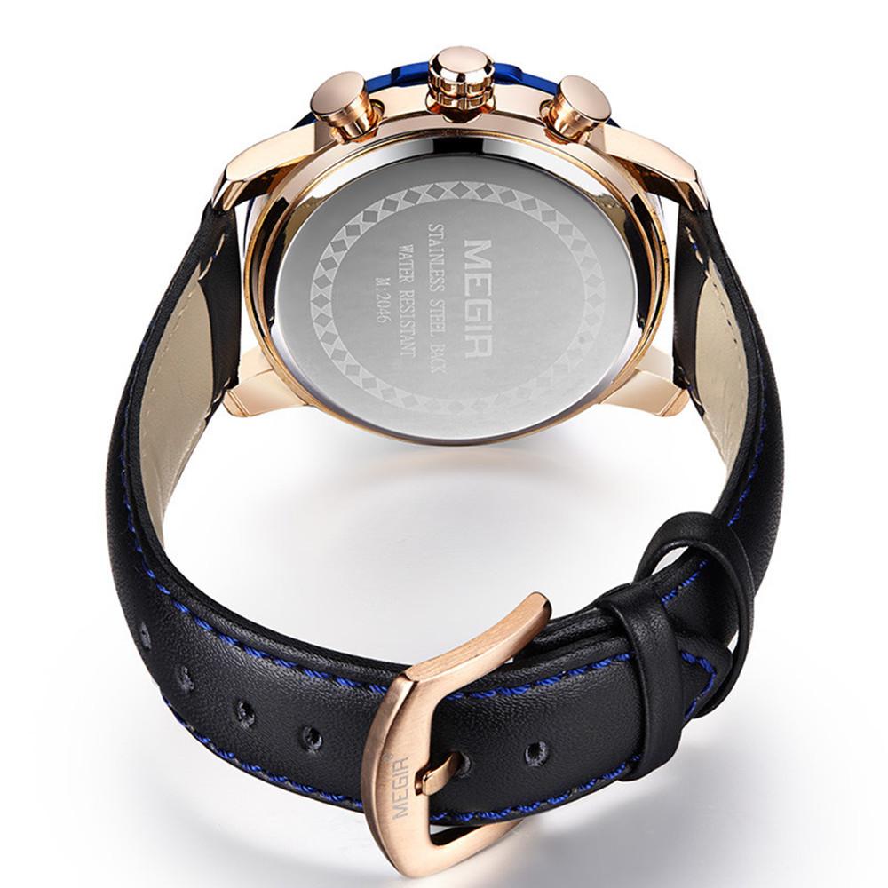 Megir Fashion Men's Quartz Watch Chronograph Luxury Business Casual Wristwatch Leather Strap Male Military Sports Watches 2046