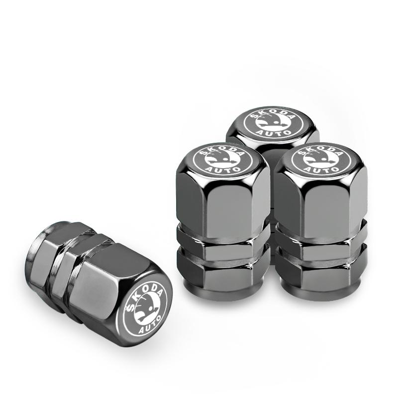 HFB4 4Pcs Car Tire Valve Caps Metal Dustproof Wheel Stem Cover For Skoda Yeti Kamiq Kodiaq Karoq Octavia Fabia Rapid Vrs Mk3 Superb