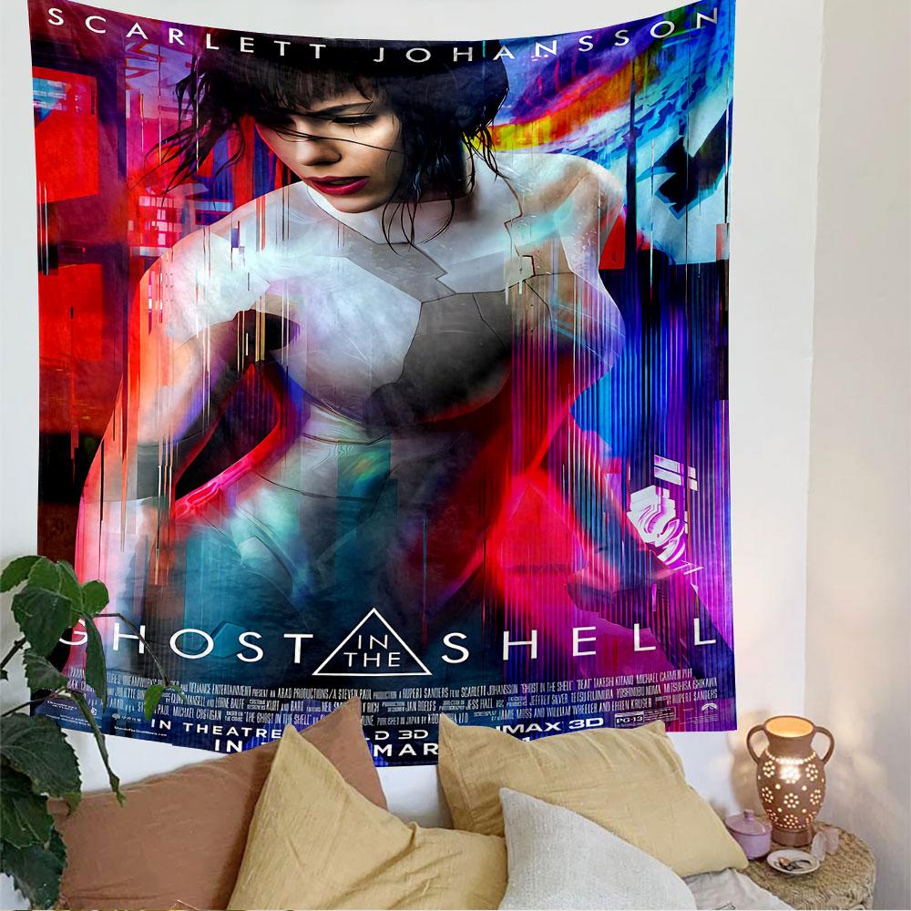 Ghost in the Shell Tapestry Wall Hanging, Scarlett Johansson Movie Poster, Sci-Fi Wall Decor for Bedroom Living Room Dorm