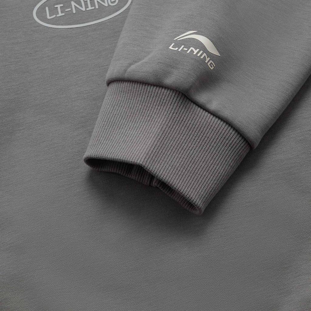 Li Ning Sports Lifestyle Series Anti-Static Anti-Bacterial Warm Letter Long Sleeve Pullover Round Neck Fleece Sweatshirt Men sweatshirt AWDUC95-4