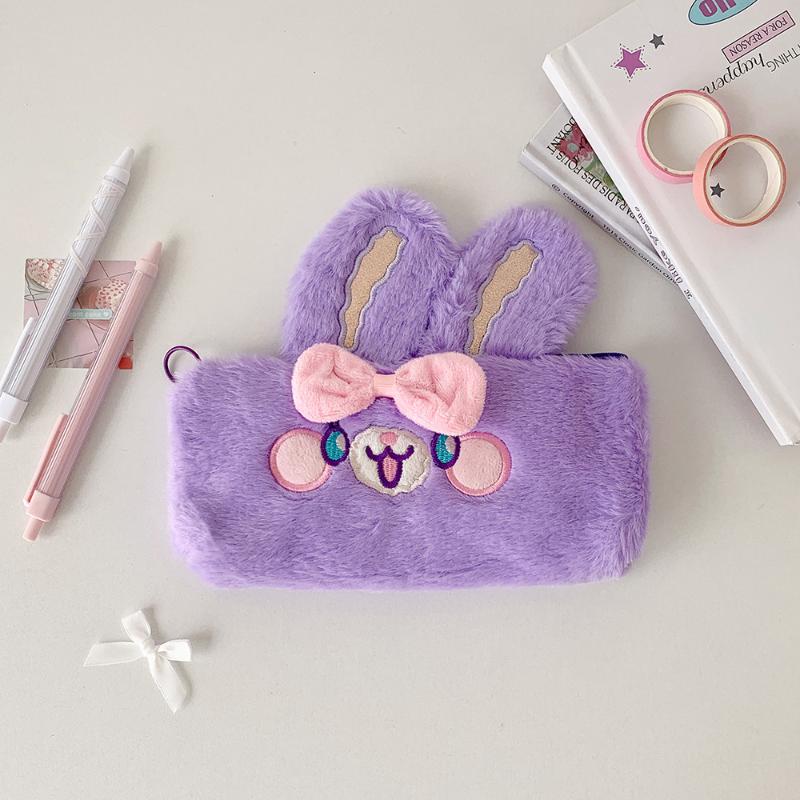 Kawaii Cartoon Plush Rabbit Pen Bag High-Capacity Multi-Function Stationery Case Cute Storage Bag For Student School Supplies