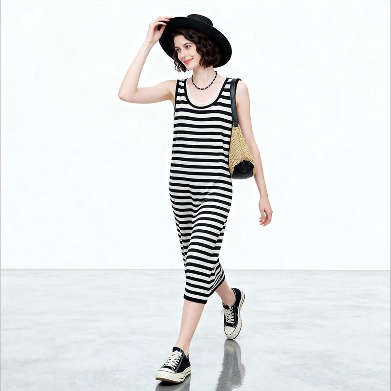 ENC Black and White Striped Tank Dress