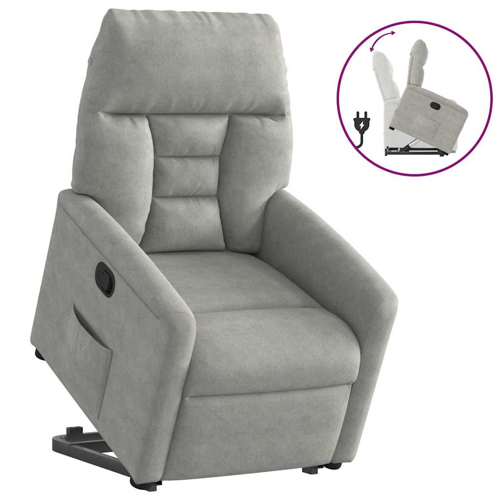 Recliner Chair with Lift Assist Light Gray Microfiber Fabric
