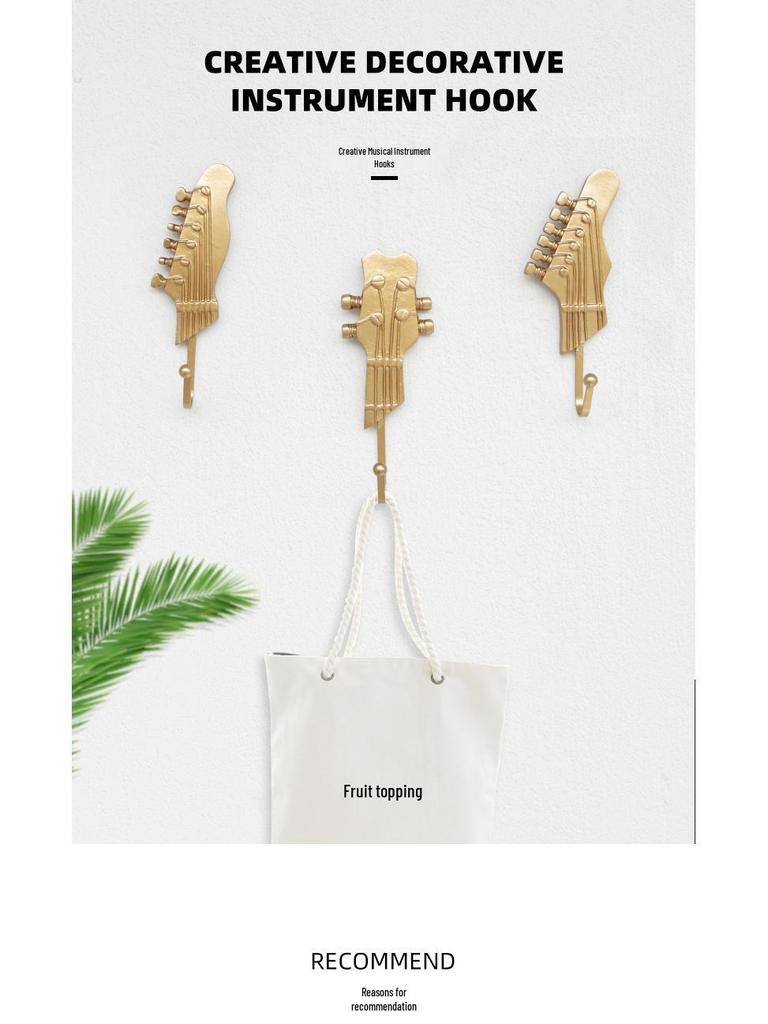 Nordic Music-Themed Guitar Wall Hooks - Set of 3 Resin Crafts