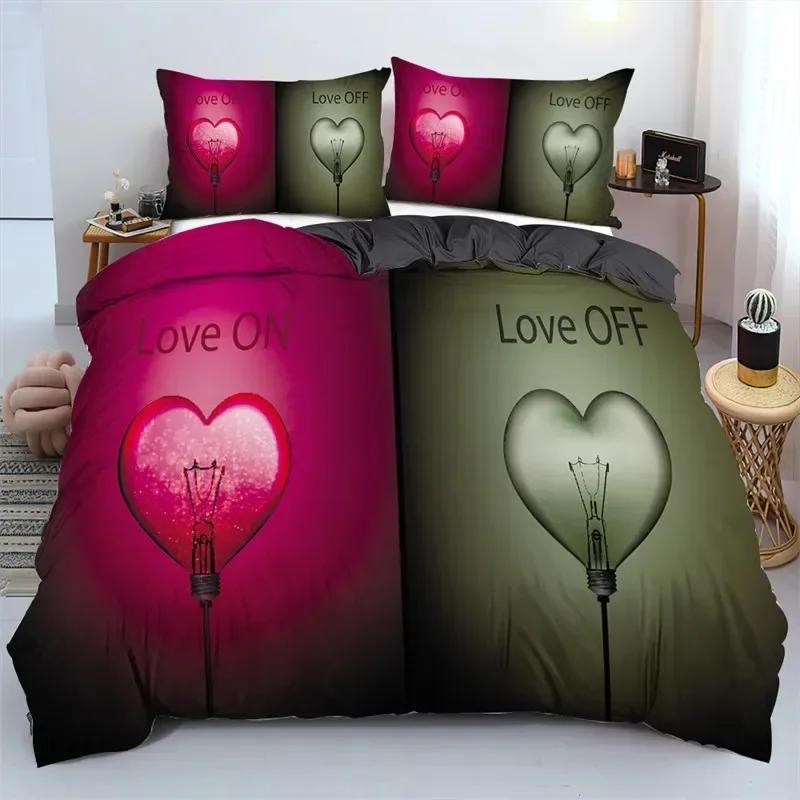 Luxury New 3D Print Love Heart Romantic Theme Valentine'S Day Bedding Set Boys Girls Twin Duvet Cover Pillowcase Bed Kids Adult