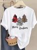 (Asian Size) Letter Cute Women Fashion Festival New Year T Shirt Christmas Clothing Tee Top Print Woman Short Sleeve Graphic T-shirts
