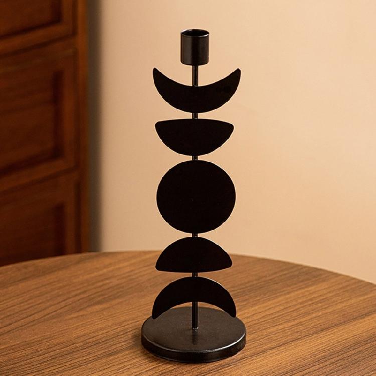 Black Pillar Candle Holder Iron Candlestick Sun Moon Star Metal Candle Stand for Weddings and Festival Table Decoration