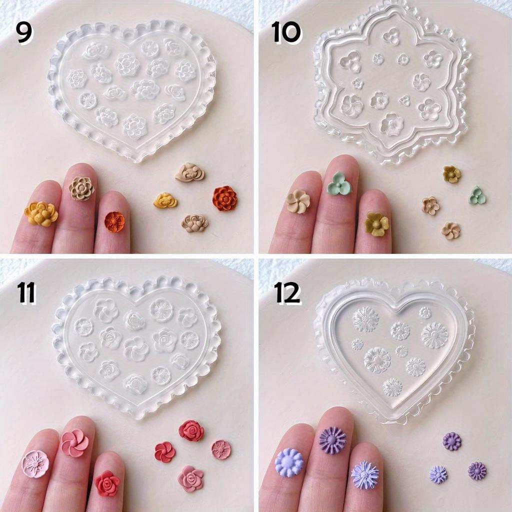 12 Pcs Polymer Clay Molds Mini Floral Clay Molds for Jewelry Making, Earring Decoration
