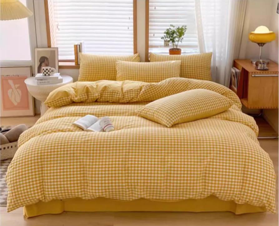 Duvet Cover and 2pc Pillowcases 100% Cotton Cartoon Plaid Printed Bed Linen Twin Full Queen King Size 24 Sizes Home Bedding Set