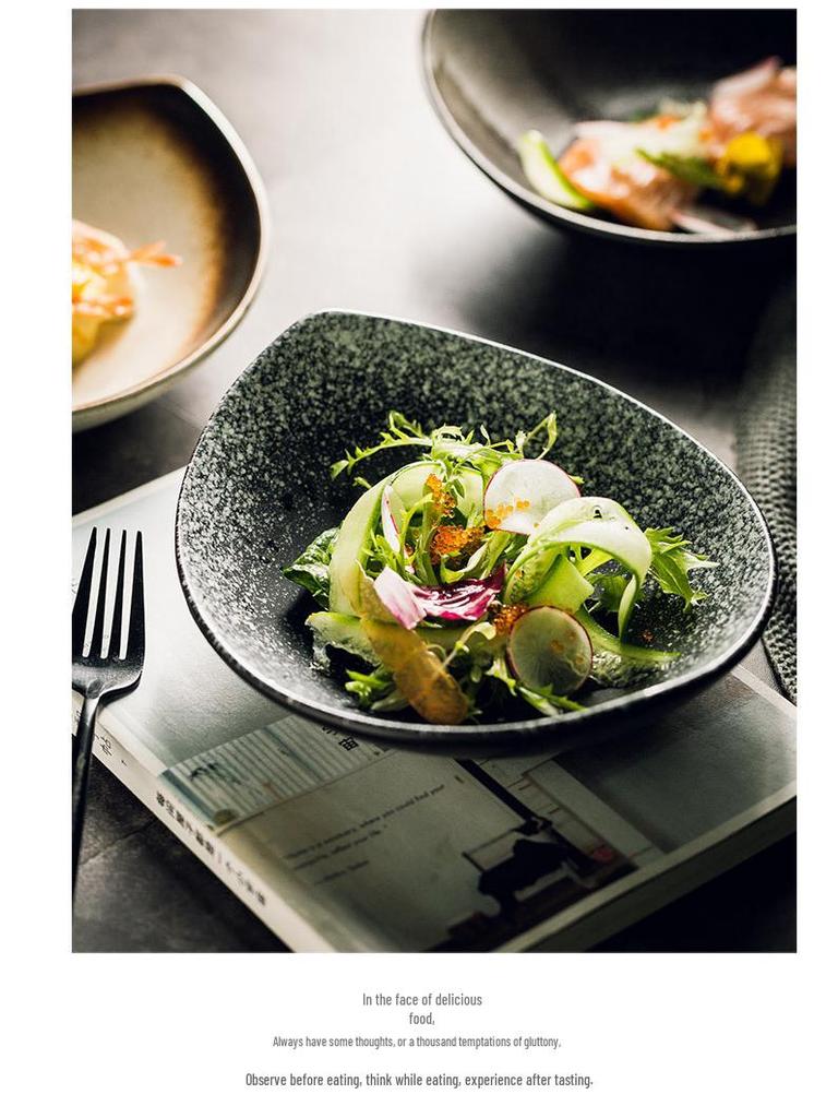 Japanese Olive Stone Pattern Ceramic Plate for Pasta and Pizza