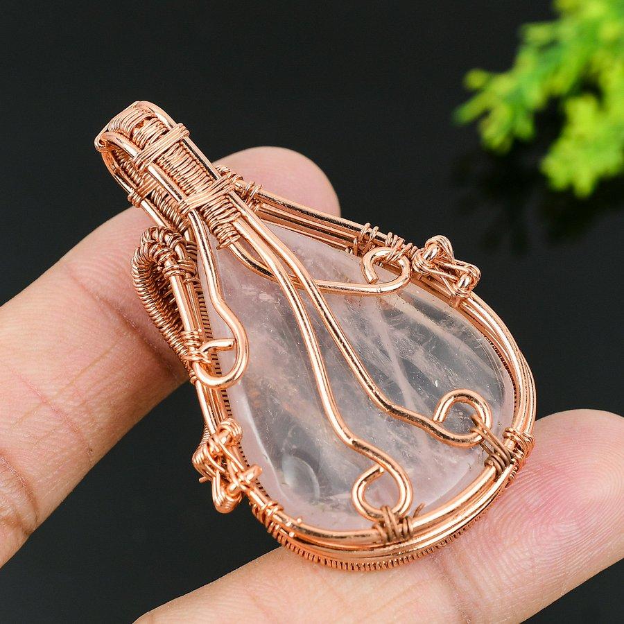 Rosenquarz Handgemacht Kupferdraht Wicklung Schmuck Anhänger 2.36 m5v89