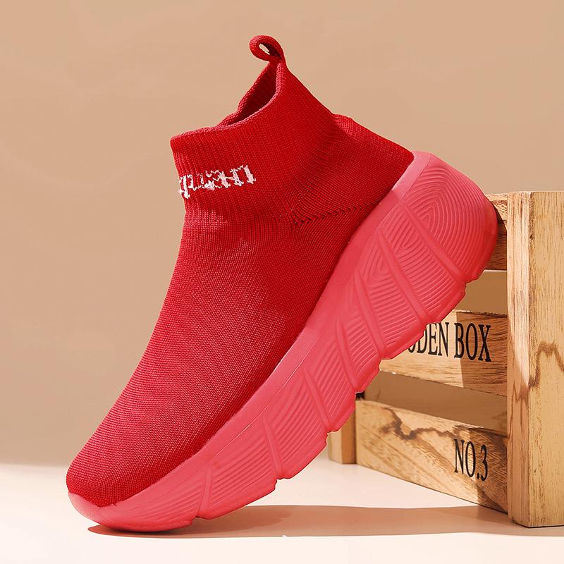 

Горячая Распродажа Модные Оранжевые Кроссовки для Бега для Мужчин Женщин Дышащие Носки Мужские Спортивные Кроссовки Высокие Кроссовки на Платформе Кроссовки Мужские 36 красный