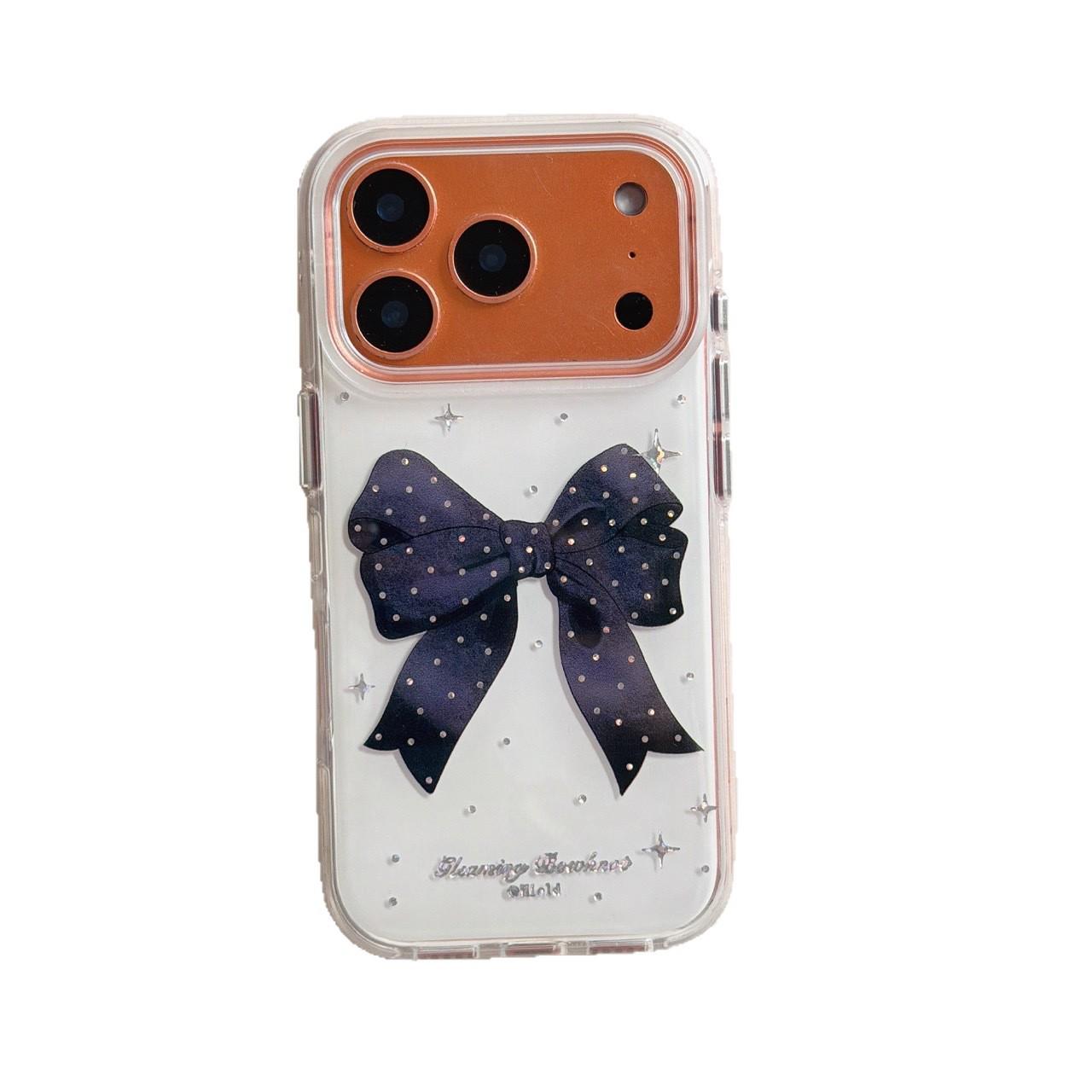 

Korean Style Elegant Black Bowknot Rhinestone Phone Case for iPhone 16/17 Pro Max & Apple 15/14p Female 16 Pro Max