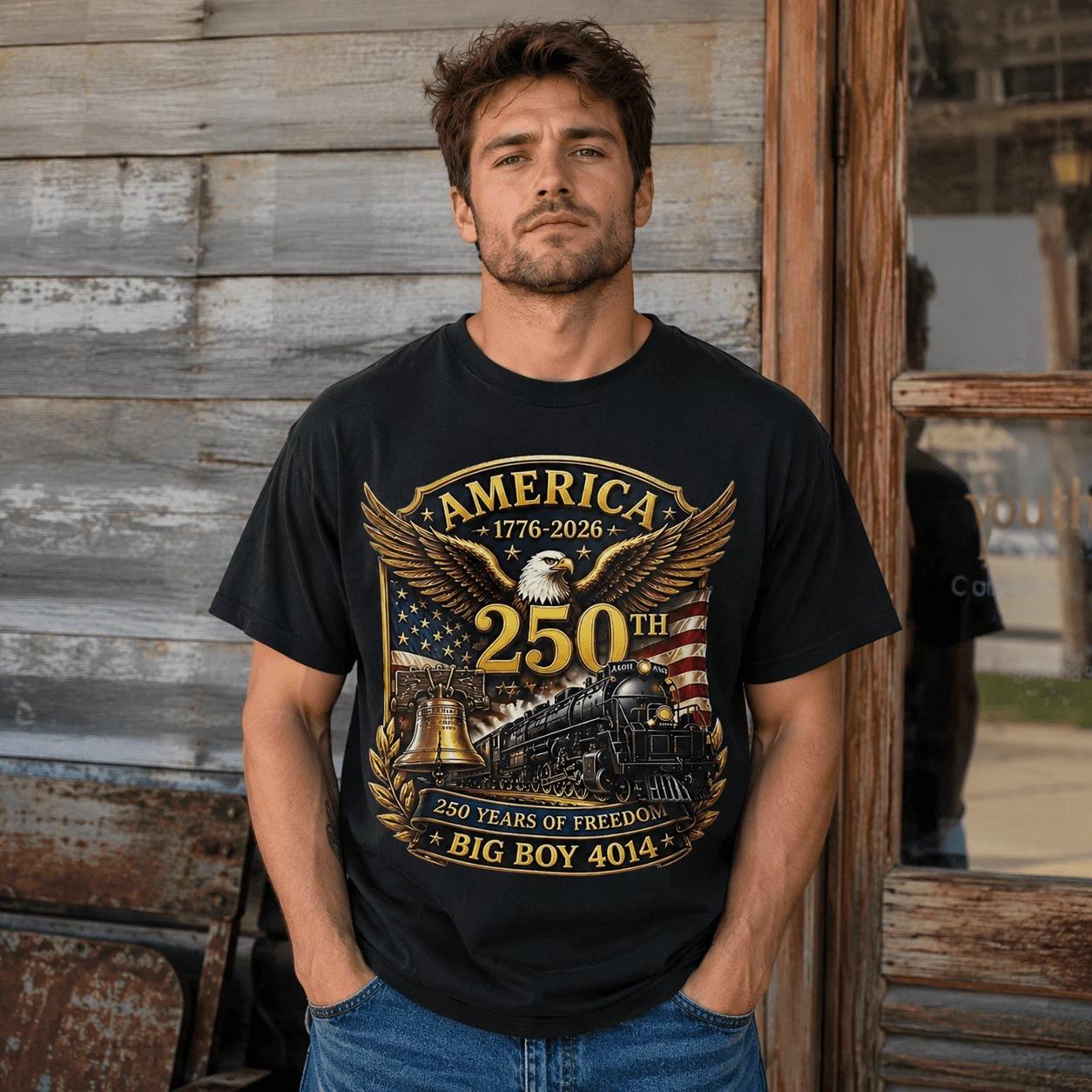 Big Boy 4014 Train USA 250th Anniversary Patriotic 1776-2026 T-Shirt XS