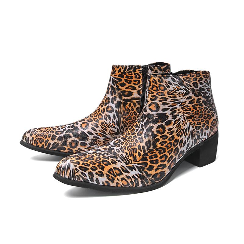 Men`S Leopard Print Chelsea Boots High