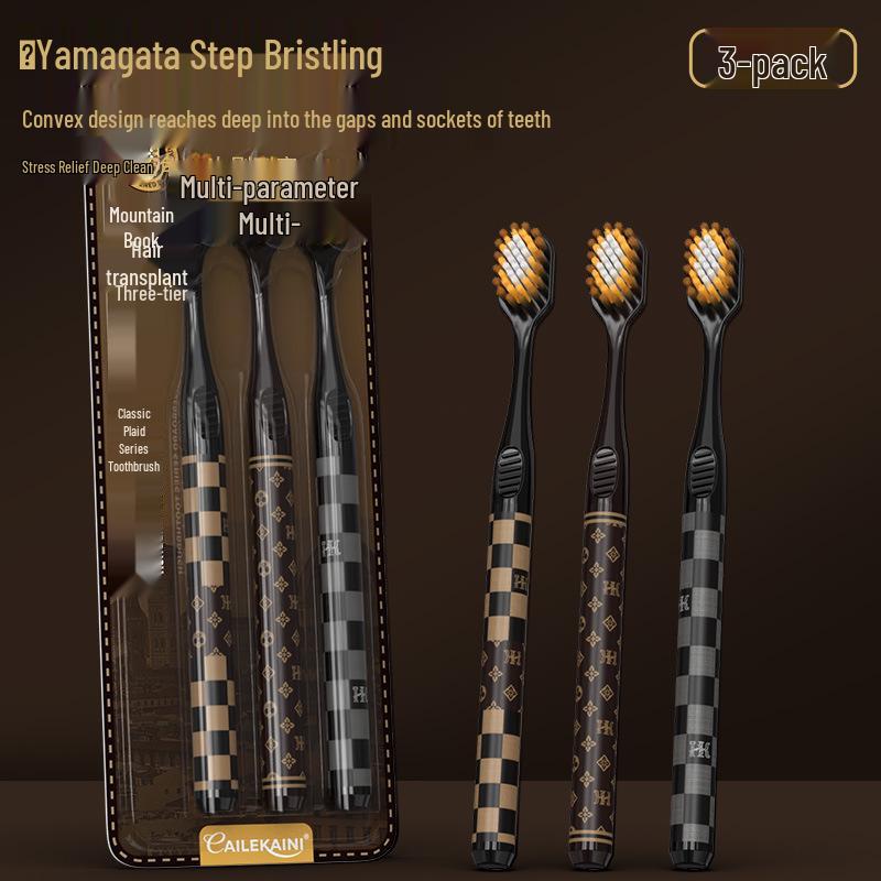 CAILEKAINI Ultra-Fine Soft Bristle Toothbrush with Plaid Mountain Design for Deep Cleaning