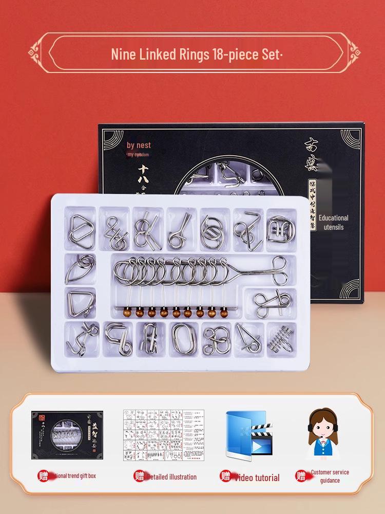 Nine Linked Rings Puzzle Toy Set: 25-Piece Stainless Steel Luban Locks for Primary School Children.