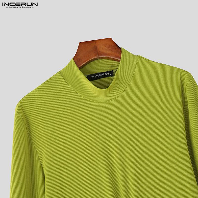 INCERUN Spring Men Turtleneck Long Sleeve Fitted Pullover Tops Undershirts
