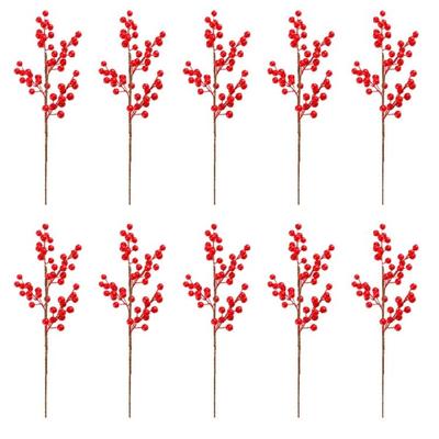 10pcs Artificial Red Berries Stems Christmas Foam Fruit Flower Branch Decors