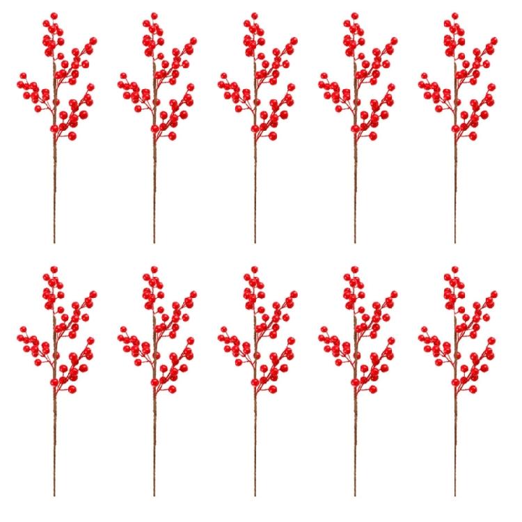 

10pcs Artificial red Berries Stems Christmas Foam Fruit Flower Branch Decors 1