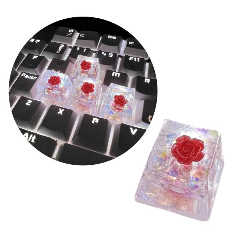 Handmade OEM Floral Resin Keycap Translucently Epoxy Camellia for Mechanical Keyboards Aesthetic Keycap Replacement