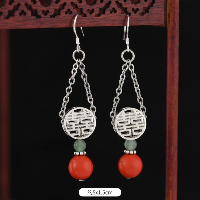 Original cinnabar earrings niche design retro long fringed earrings, natal red earrings for women