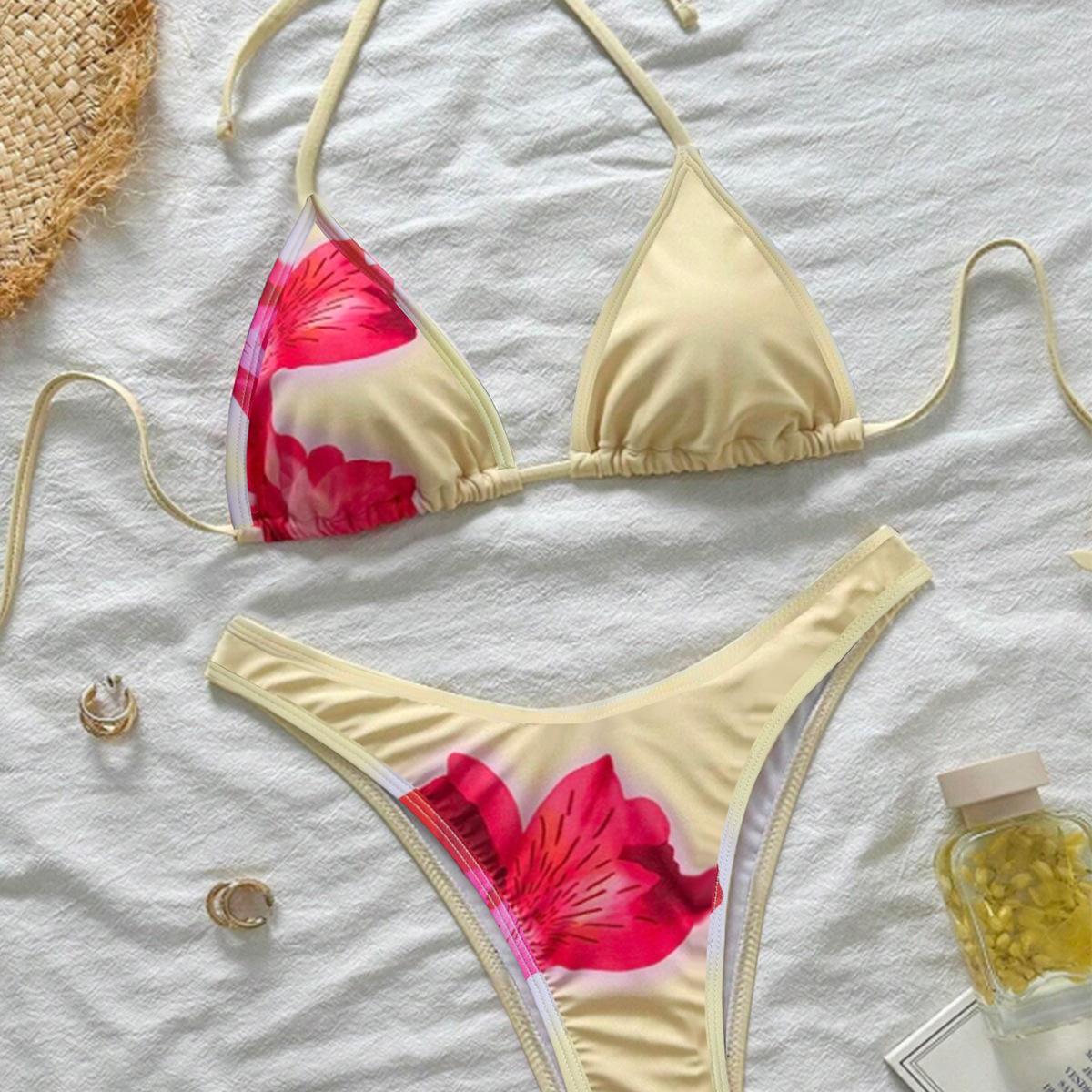 

Женский купальник бикини с принтом, с завязками на спине, с низкой посадкой, сексуальный, с разрезом L жёлтый