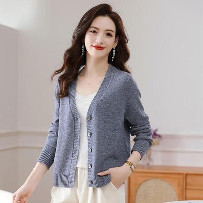Women's 100% Pure Wool V-Neck Cardigan Sweater