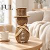 Winter Party Table Decorations Faux Rattan Snowman Figurine, Christmas Rustic Farmhouse Statue with Bow, Indoor Shelf Hand-Woven Wicker Decoration for