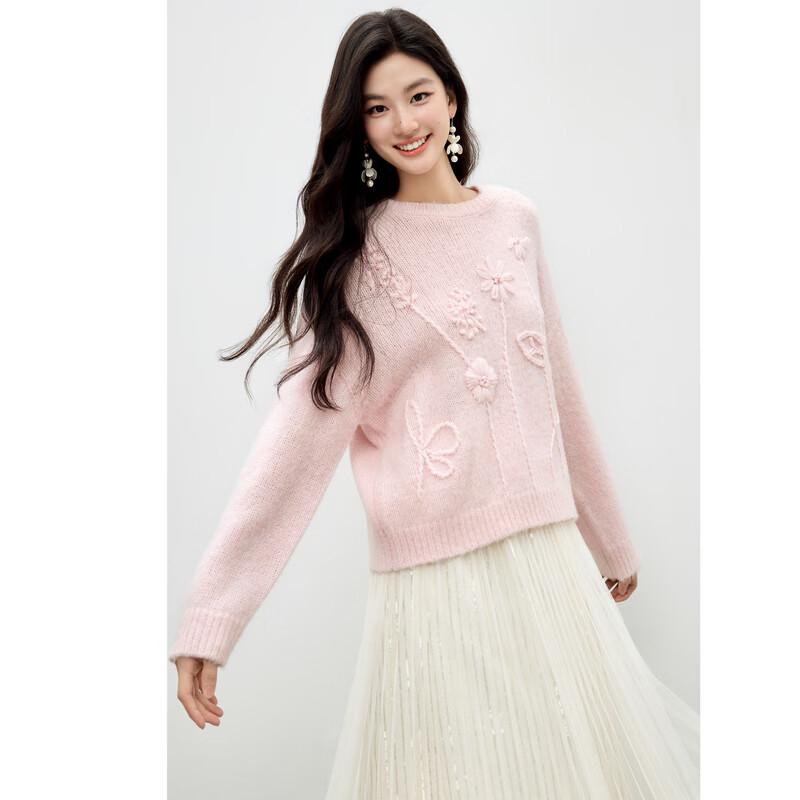 Sweet Floral Round Neck Knitted Sweater