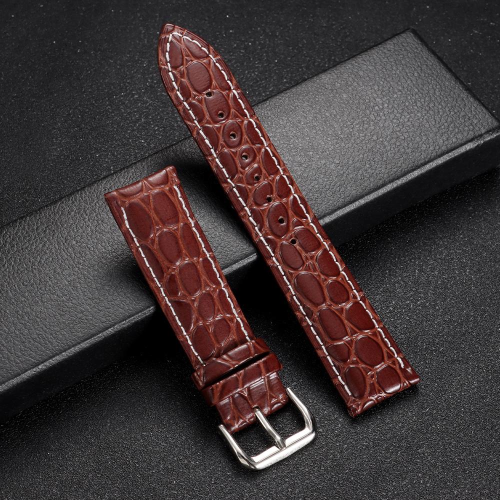 Crocodile Pattern Design Leather Watchband 12/14/16/17/18/19/20/21/22/24mm Soft Watch Straps Men Women Casual Business Wristband