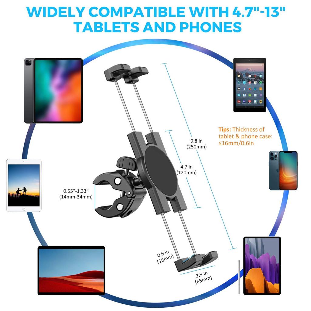 KDD Bike Tablet Holder Mount Stand Smartphone Holder Stroller Tripod Tablet Holder with Rack for Spin Exercise Fitness and Microphone Fits iPad Pro