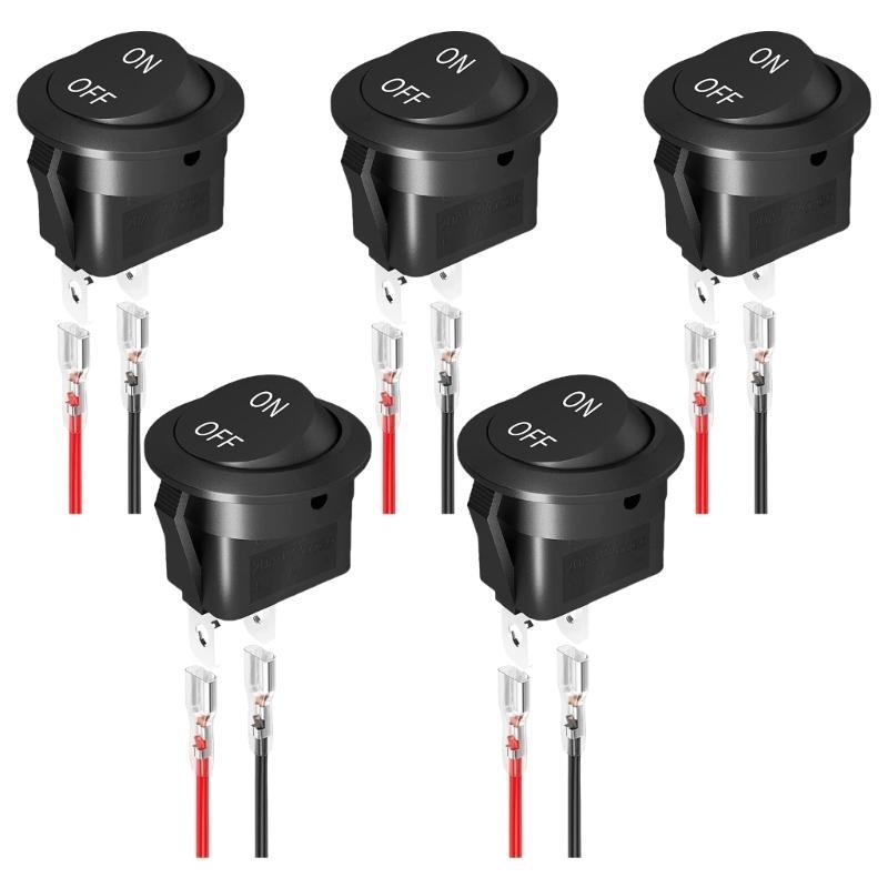  Set Of 5 Two Way Round Rocker Switches Featuring 15CM Connection Wire  Electronic Device Switches for Easy Installation
