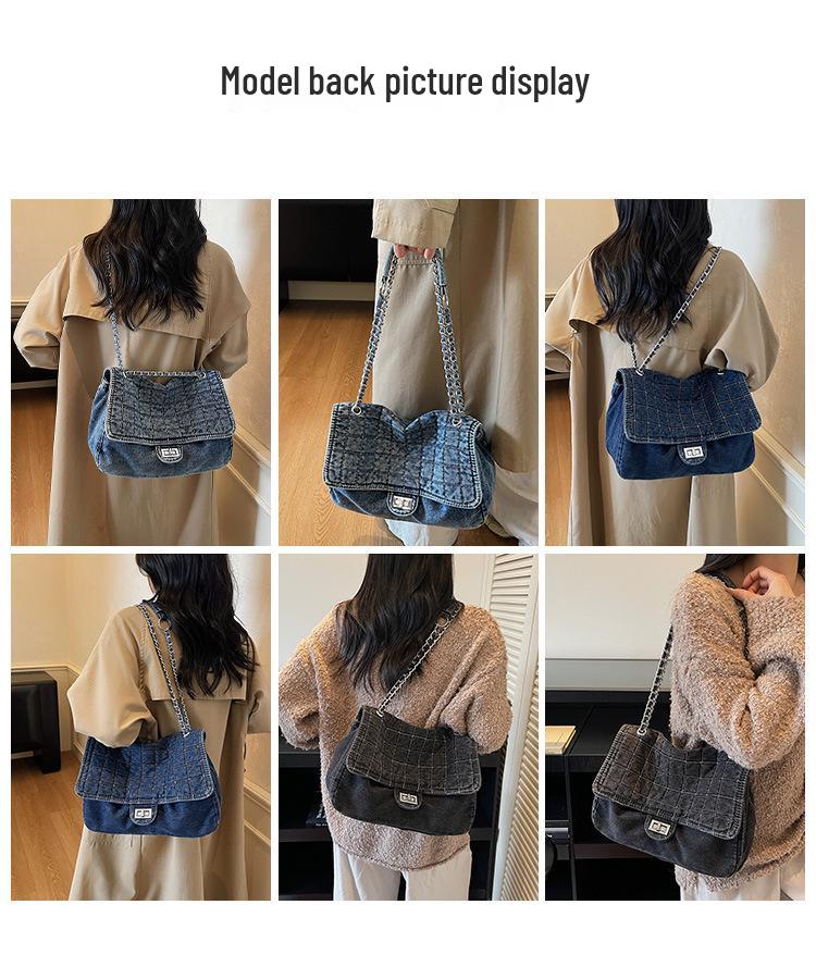 Damen Denim-Tragetasche Mode 2025: Vielseitige Ketten-Schultertasche mit großem Fassungsvermögen